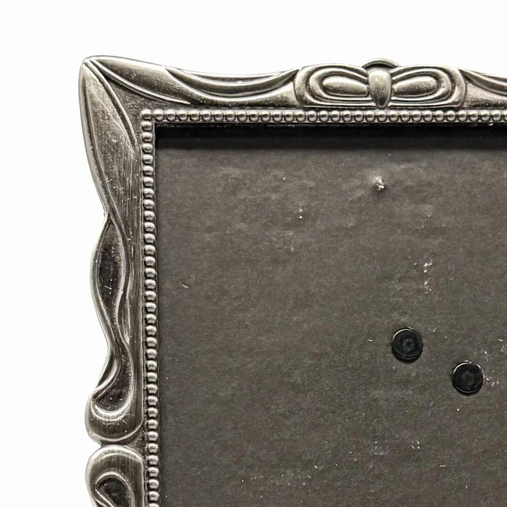 Vintage Silver Tone 5x7 Picture Frame Ornate Scalloped Beaded Ribbon Design
